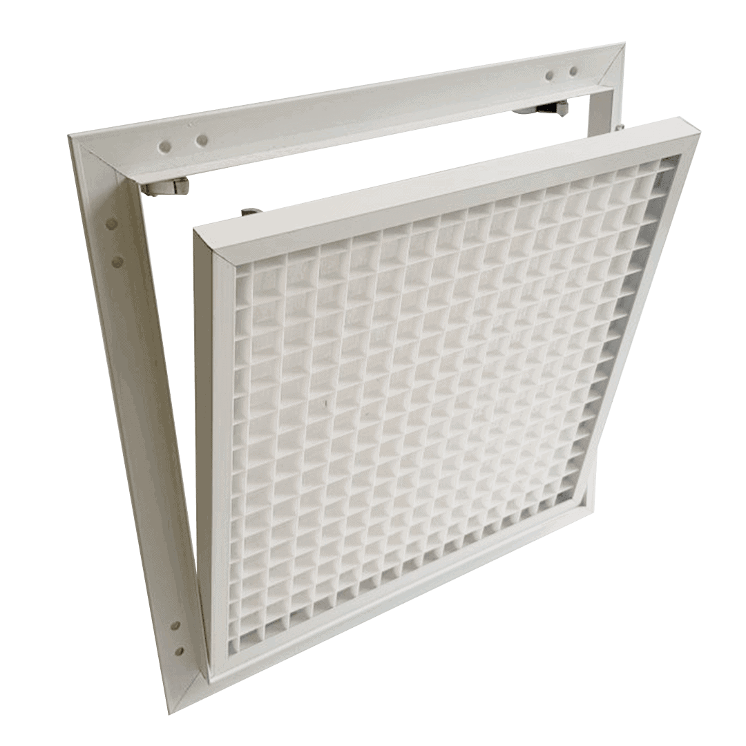 trappe-de-visite-avec-grille-plastique-125-mm-eco-ventil-1.png Revisionsklappe Tempo Eco Ventil mit Kunststoff-Lüftungsgitter für Trennwände und Schächte, 200×200 bis 600×600 mm